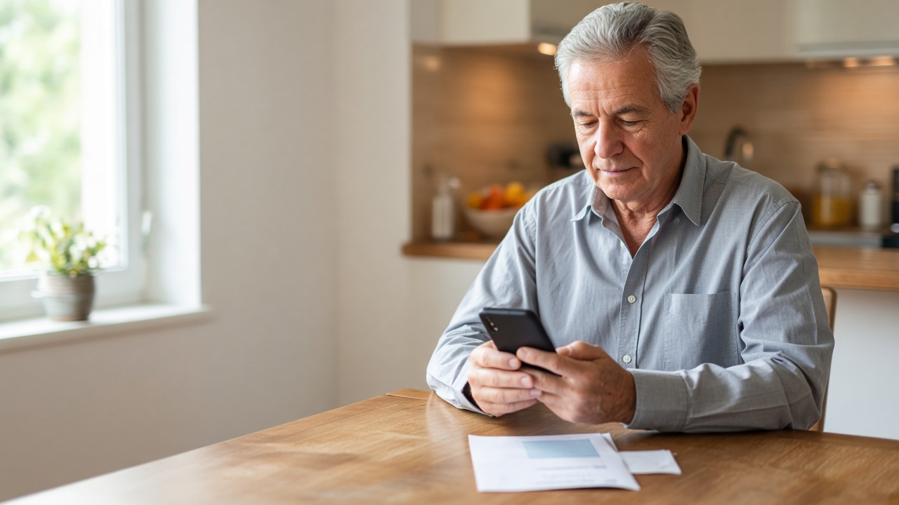 Medicare-age consumer reviewing coverage on a smartphone